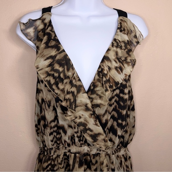 XL Vintage Fred David Leopard Dress Sleeveless Ruffle Retro Vneck - Picture 2 of 11